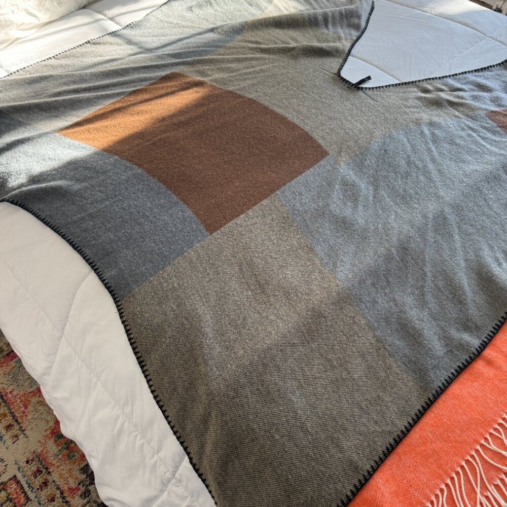 EUC Black, Gray, Brown and Tan Wool Drape Poncho - Picture 4 of 5